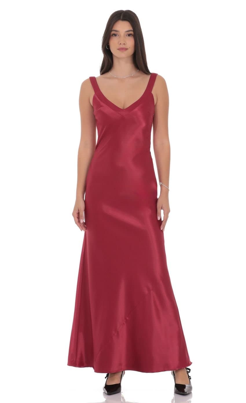 Satin Open Back Maxi Dress in Maroon