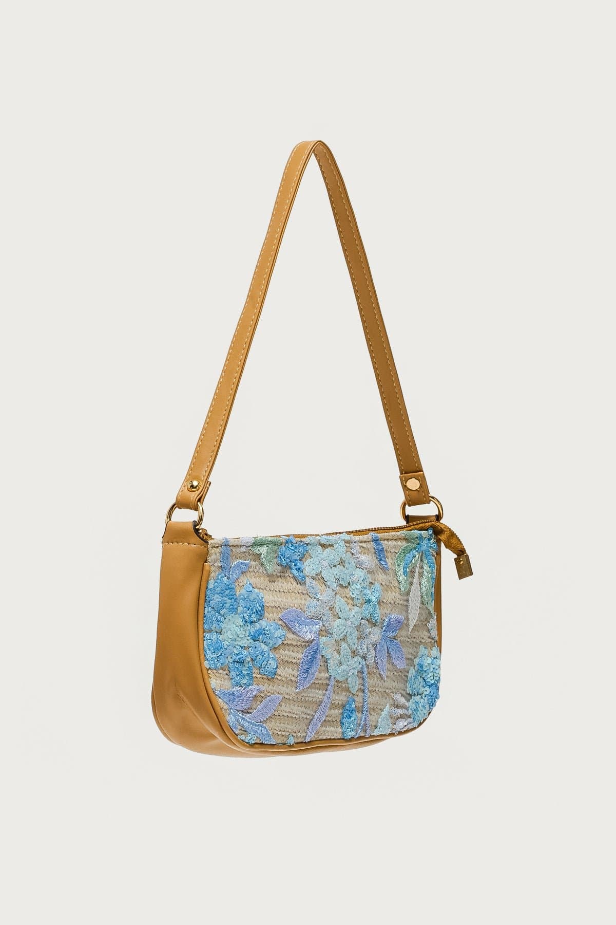 Sequin & Embroidered Straw Bag - Faux Leather Trim, 10.8" Width Artificial Straw Polyester Polyurethane