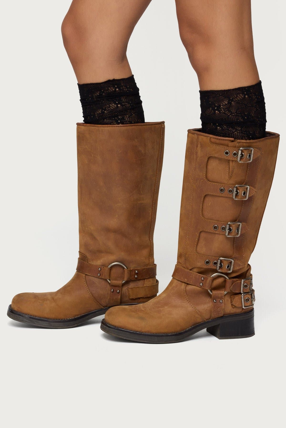 Lacey Layered Knee High Socks - Cotton Polyester Spandex Blend, 24.8 Inch Length