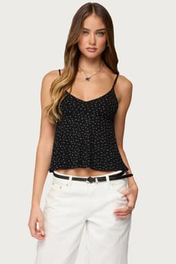 Kelli Floral Babydoll Tank Top with Adjustable Straps in Rayon Spandex