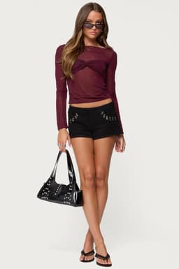 Charm & Grommet Denim Shorts Low Rise Cotton Polyester Spandex Blend