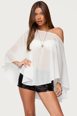 Sheer Chiffon Asymmetric Off-Shoulder Poncho