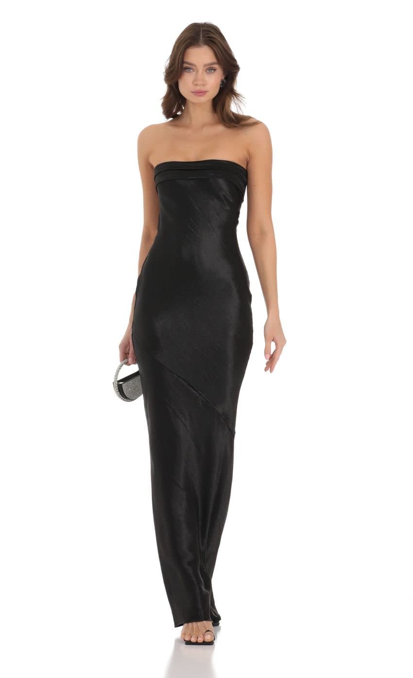 Strapless Satin Open Back Dress in Black
