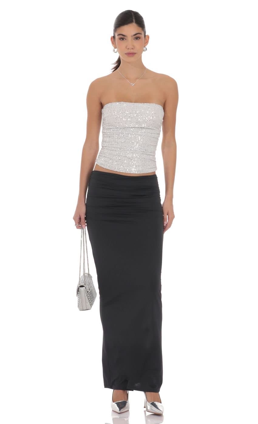 Ruched Bodycon Maxi Skirt in Black