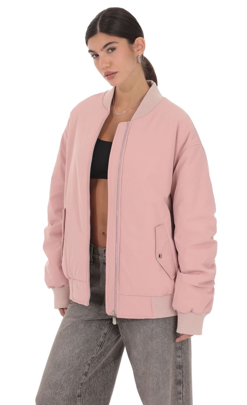 Oversized Bomber Jacket in Pink