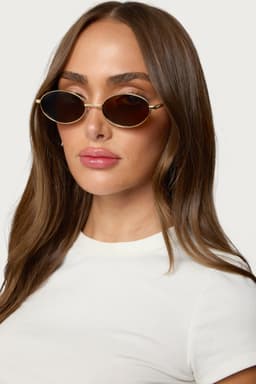 Naomie Oval Metal Sunglasses Copper Frame UV Protected Polycarbonate Lenses
