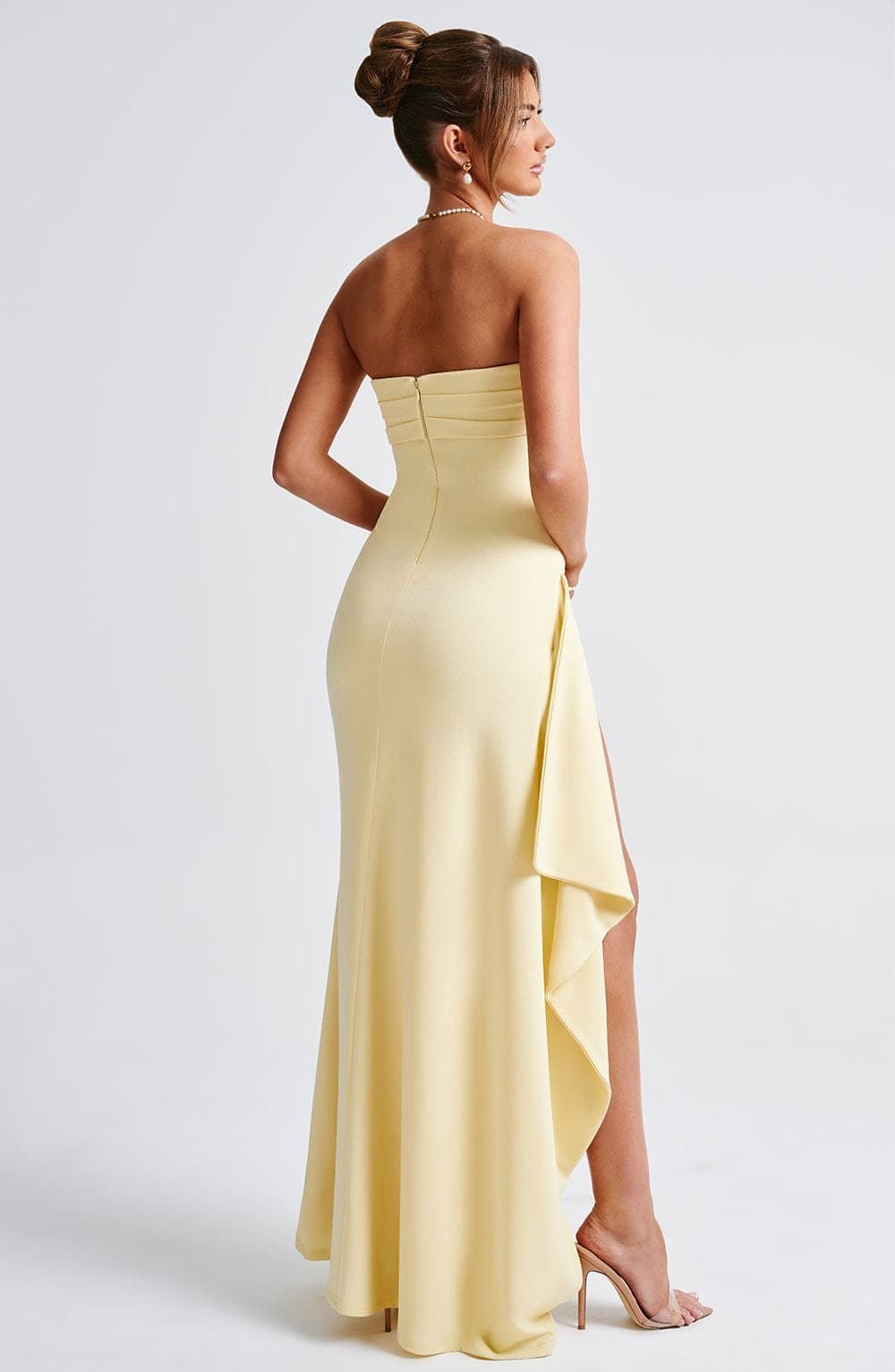 Zafira Lemon Maxi Dress - Strapless Stretch Crepe Thigh High Split