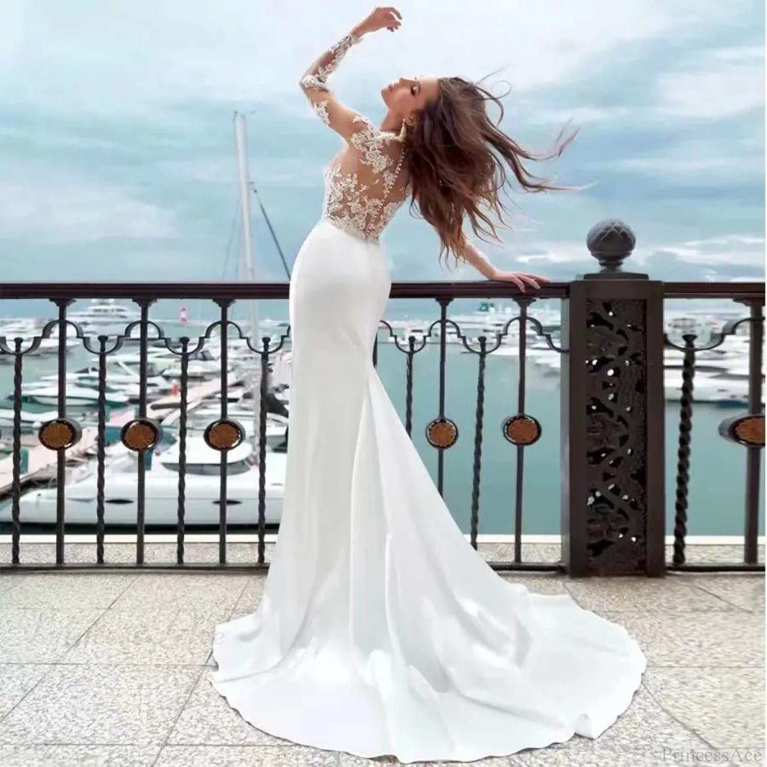 Elegant Strapless One-Shoulder Evening Gown Wedding Dress with Small Train