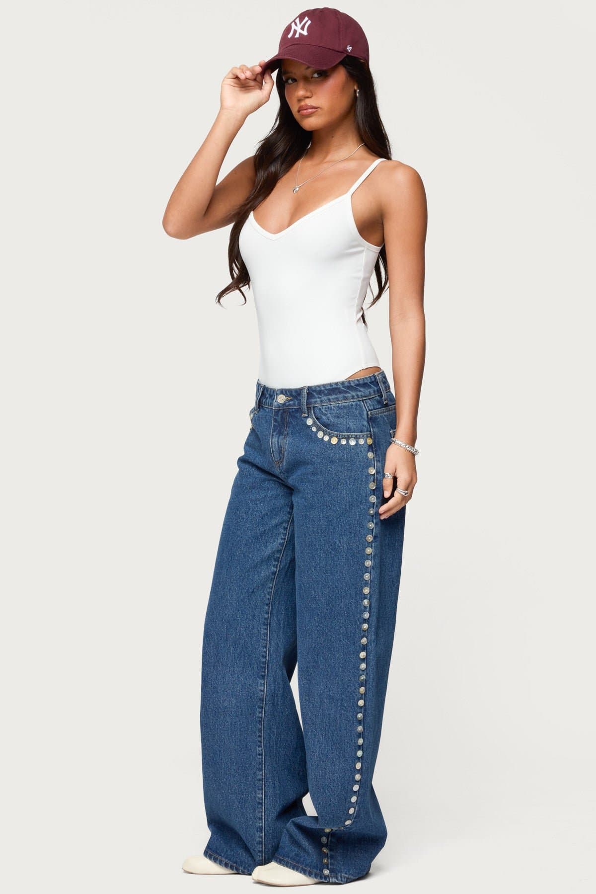 Teaghan V Neck Fitted Bodysuit with Adjustable Straps Nylon Spandex