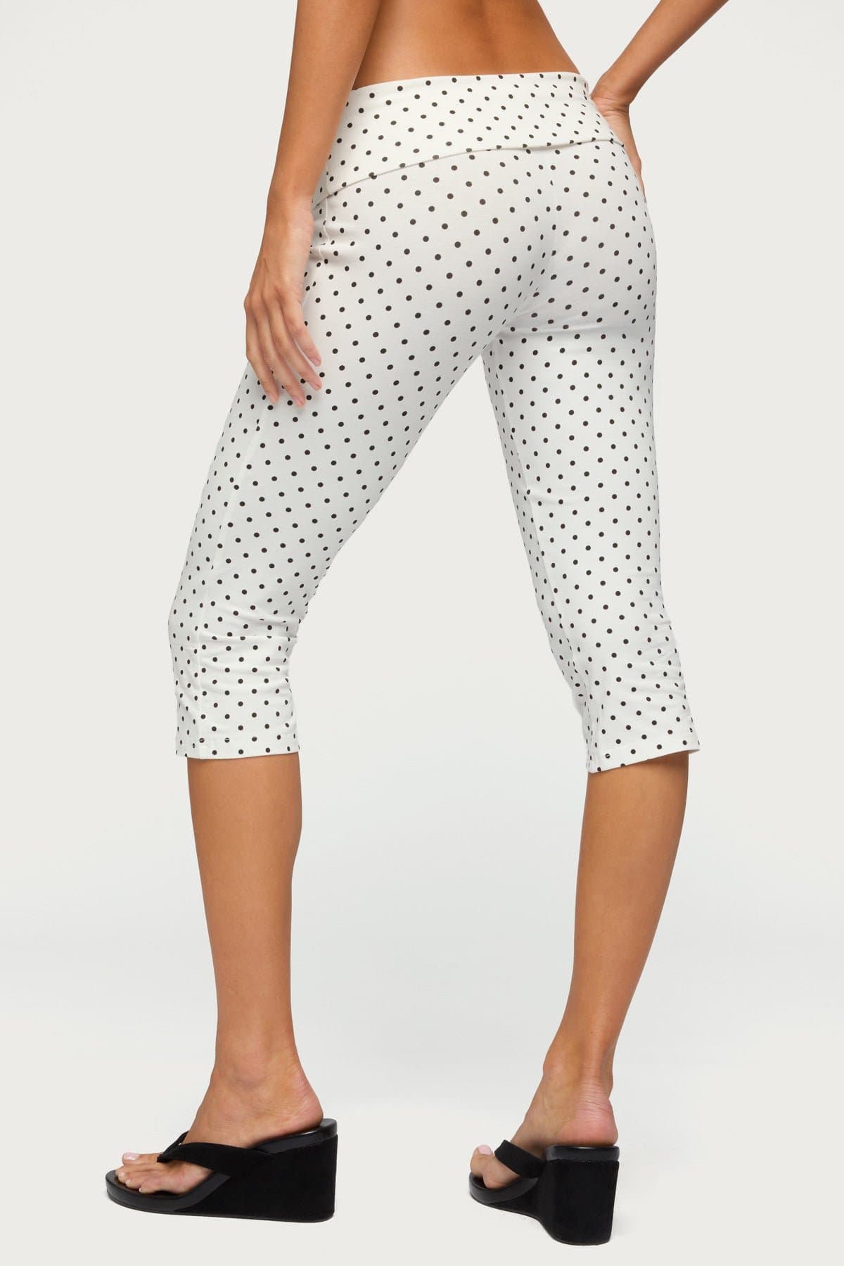 Eloisa Polka Dot Foldover Capri Pants - Cotton Spandex Women's Pants Size S Inseam 18.3"