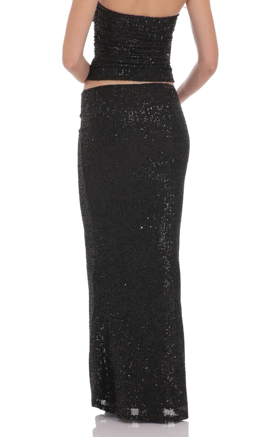 Sequin Maxi Skirt in Black