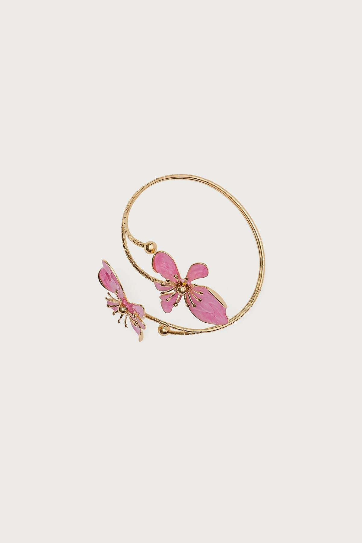 Blush Flower Arm Cuff in Gold Tone Metal and Resin - 3.2 Inch Length
