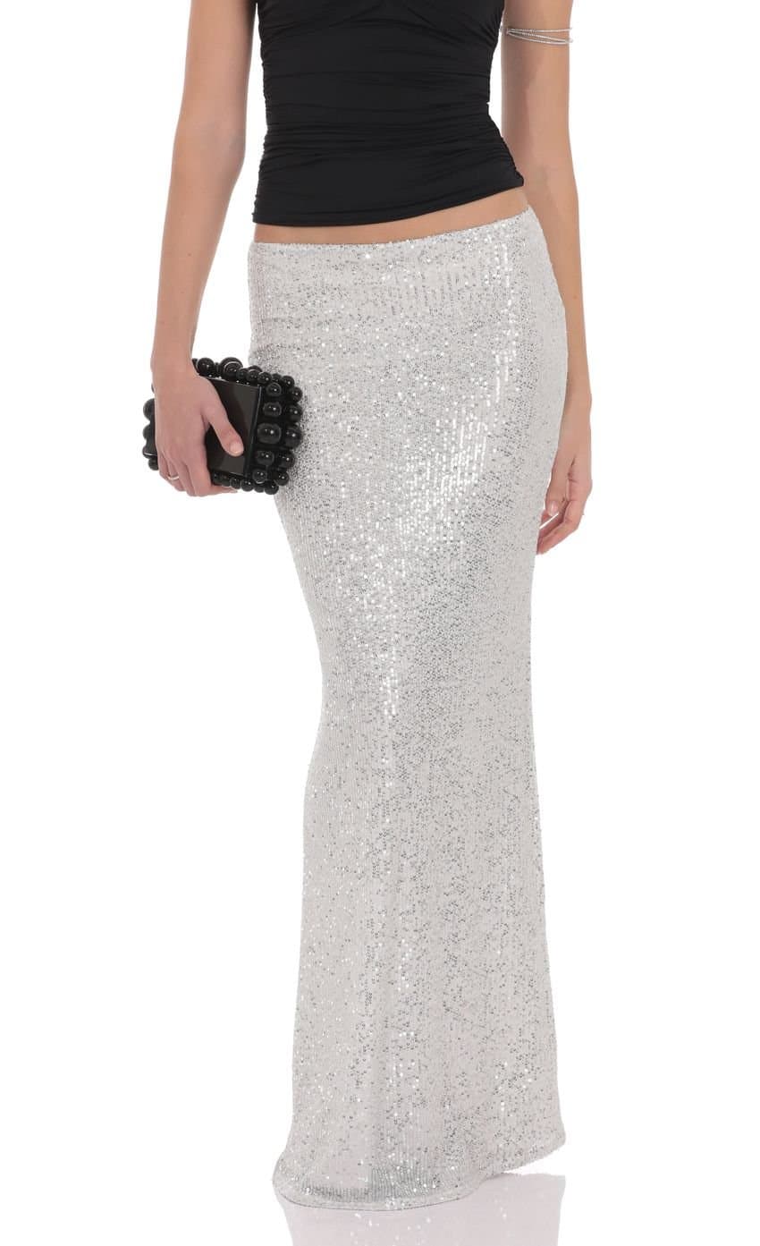 Sequin Maxi Skirt in Silver
