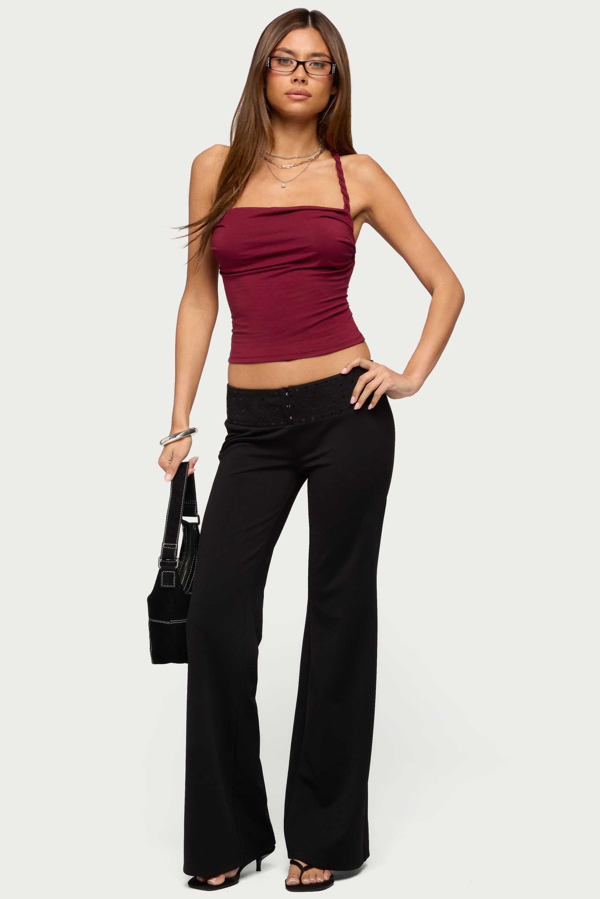 Cailinne Braided Twist Top - Rayon Spandex Women's Blouse with Braided Straps