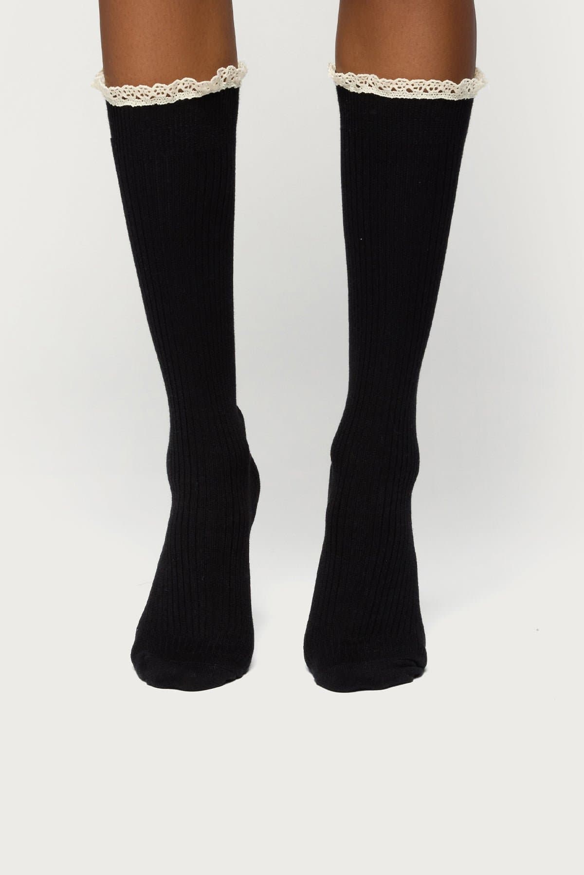 Lacey Ruffle Knee High Socks - Acrylic Polyester Nylon Blend 18.5 Inch Length
