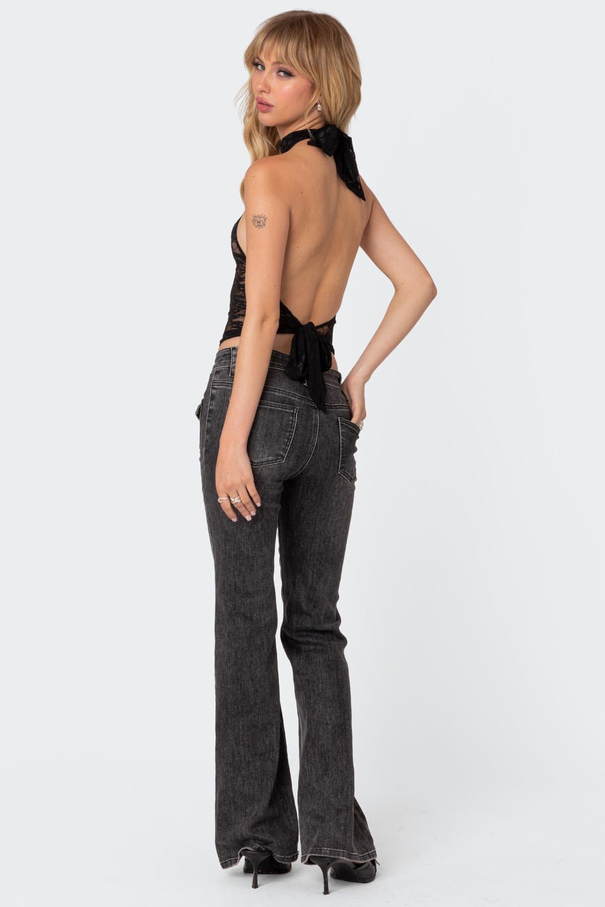 Alena High Neck Sheer Lace Top - Halter Neck Polyester Spandex