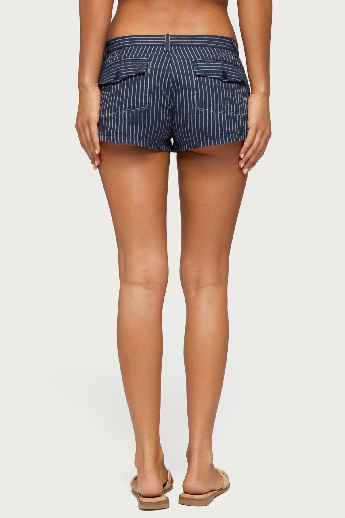 Lina Pinstripe Shorts - Cotton Polyester Linen Blend with Pocket Detailing Size S Inseam 1.4in