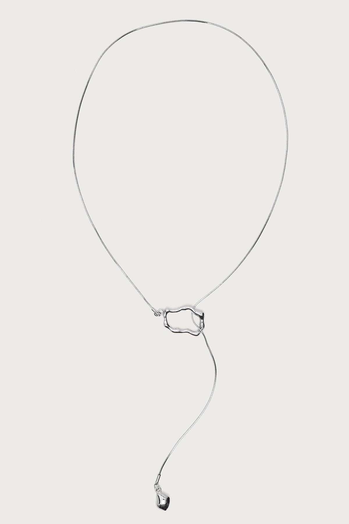 Abstract Ring Pendant Cascading Necklace Silver Tone Metal 27.6 Inch Length