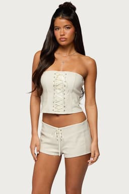 Wilde Lace Up Faux Leather Corset Strapless Polyurethane Rayon Top Size S