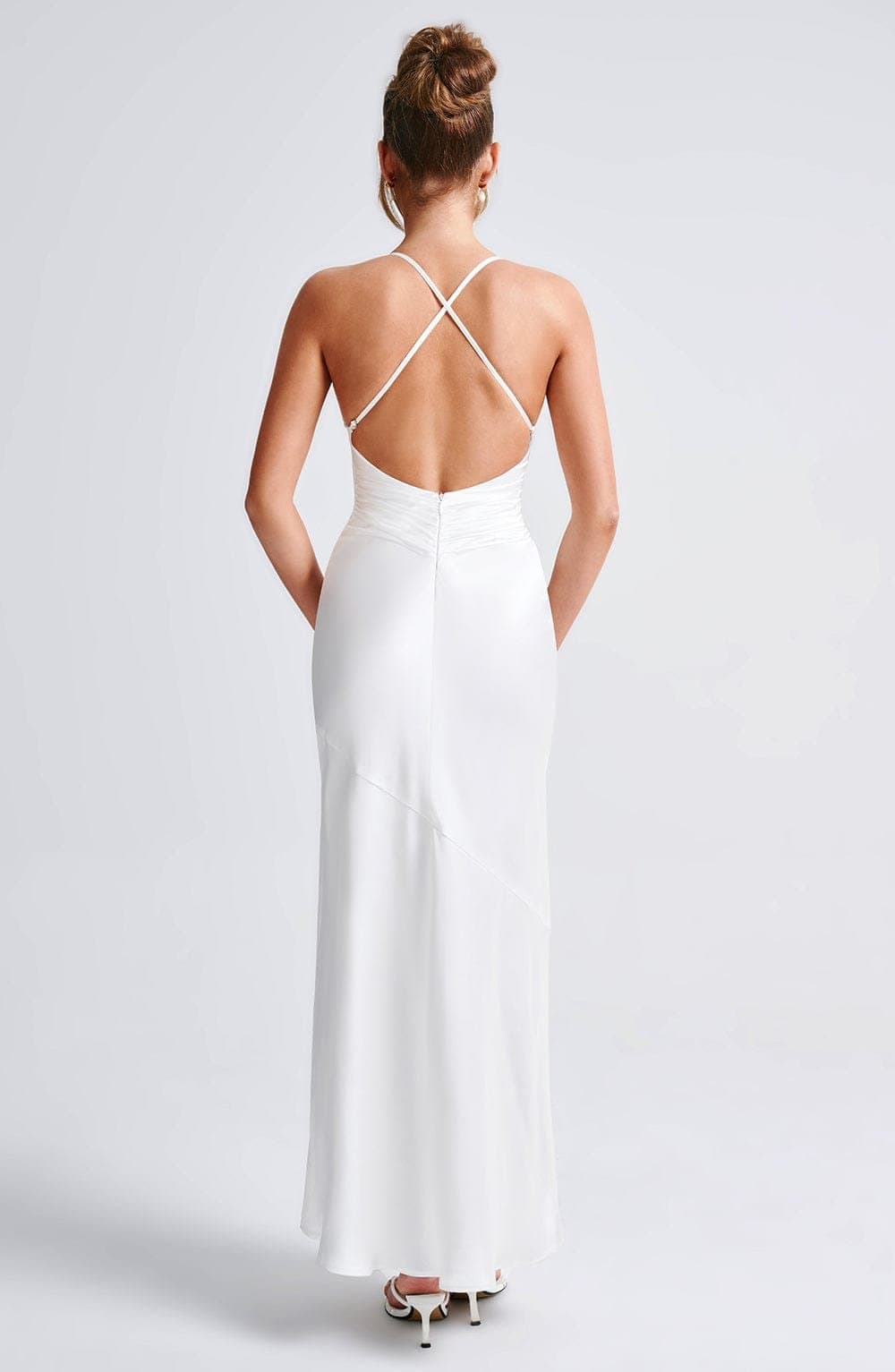 Sarita Maxi Dress - Ivory Satin Triangle Cups Low Back