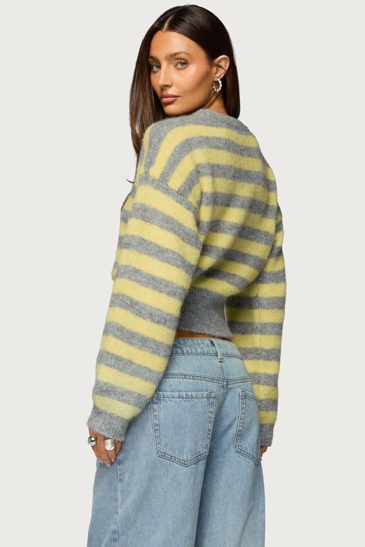 Penelope Fuzzy Striped Sweater - Polyester Nylon Wool Spandex Knit