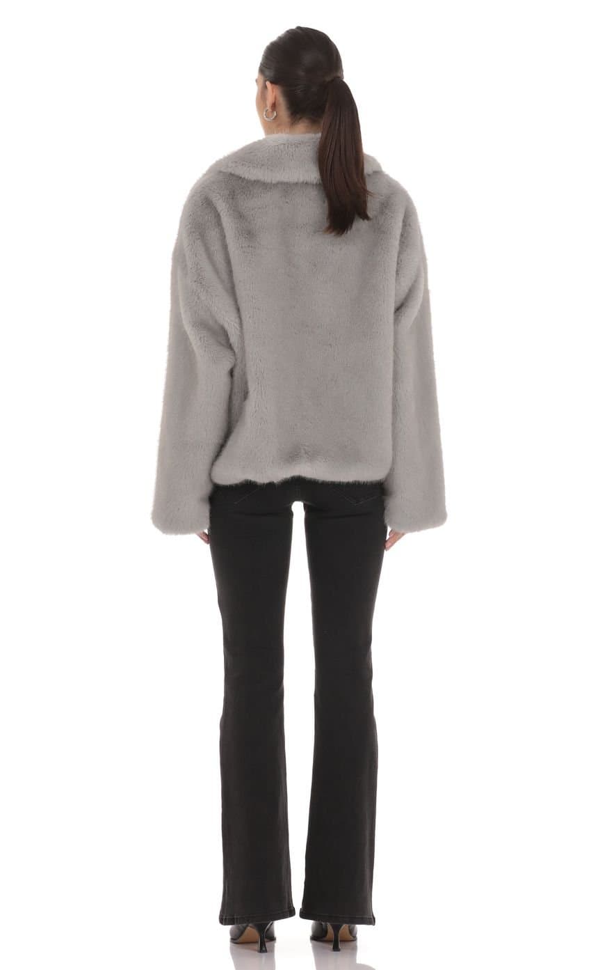 Zip-Up Faux Fur Jacket in Grey