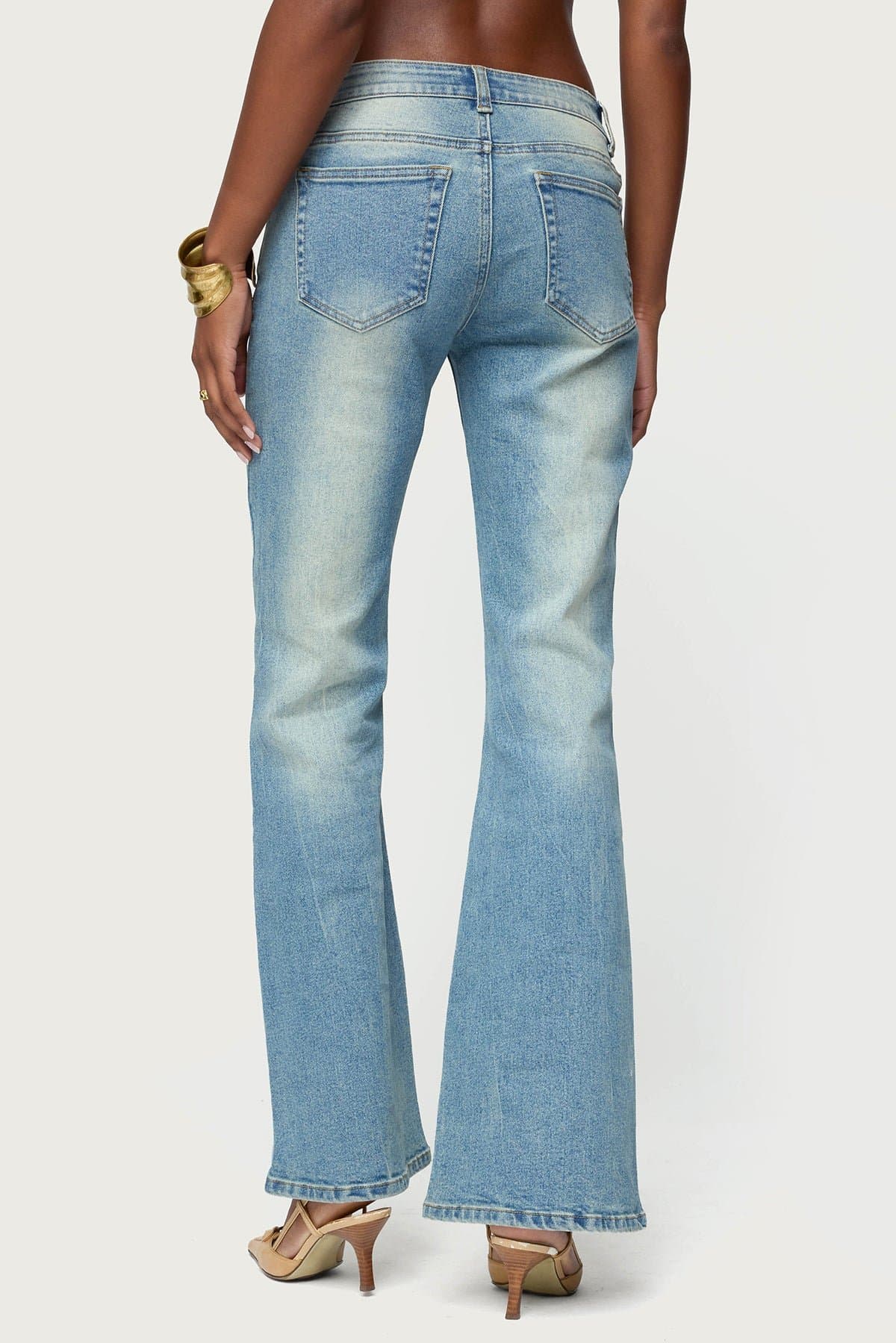 Jenni Washed Low Rise Flared Jeans - Stretchy Cotton Spandex Denim
