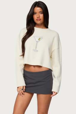Martini Club Sweater with Ribbed Detailing and Knit Graphic in Acrylic Polyester Nylon