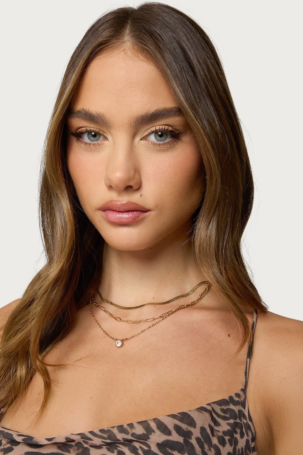 Mixed Chain Necklace Set with Pendant Detailing Gold Tone Metal 16.7-18.7in