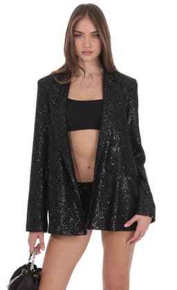 Double Breasted Sequin Blazer in Black