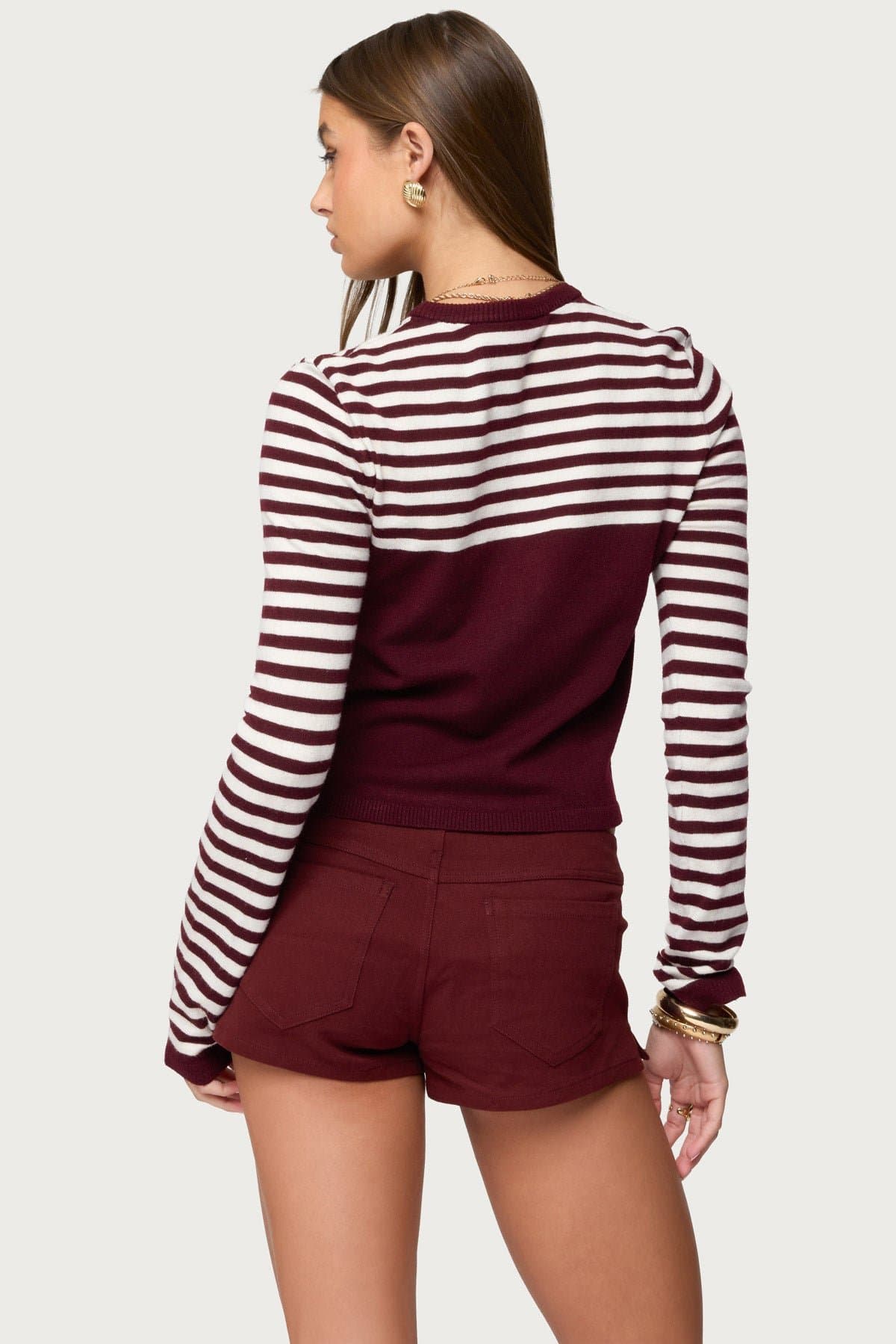 Goni Stripey Knit Cardigan - Striped Polyester Rayon Nylon Knit Sweater