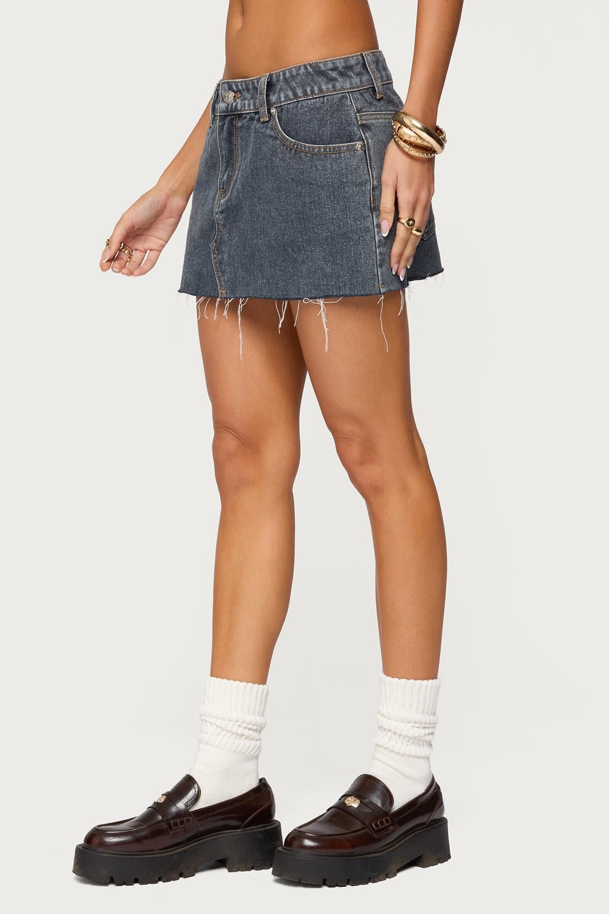 Micah Denim Mini Skirt Raw Hem 100% Cotton