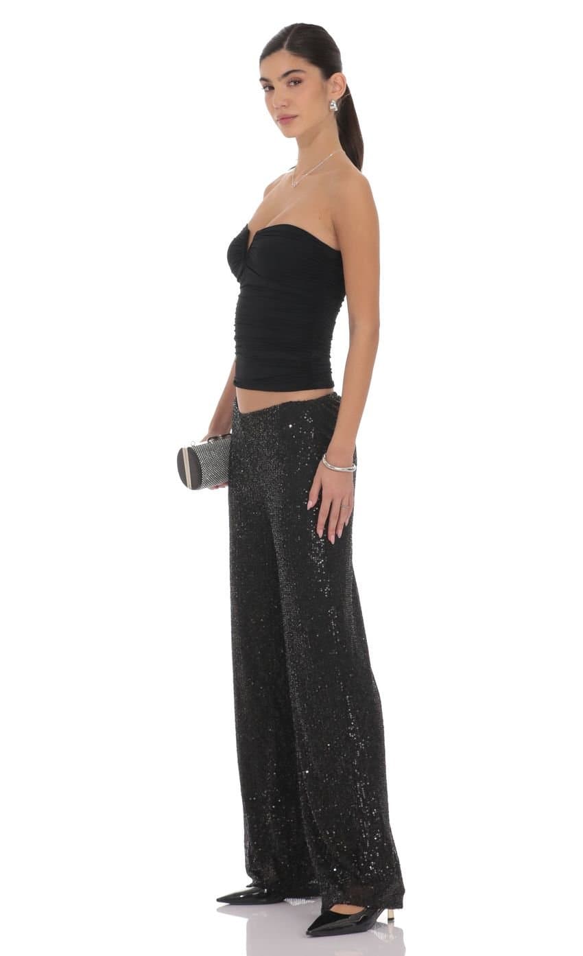 Straight Sequin Pants in Black