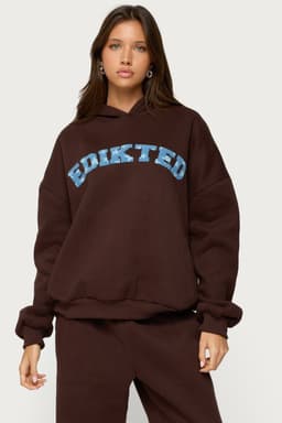 Edikted Oversized Hoodie with Puff Printed Graphic Text - Polyester Cotton Blend