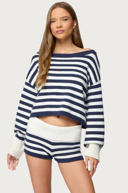 Saphi Striped Oversized Knit Sweater with Contrast Cuffs