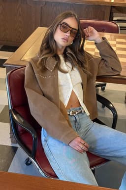 Memphis Studded Faux Suede Jacket - Collared Polyester Polyurethane Women's