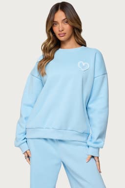 Love Edikted Oversized Crewneck Sweatshirt with Lace Heart Patch