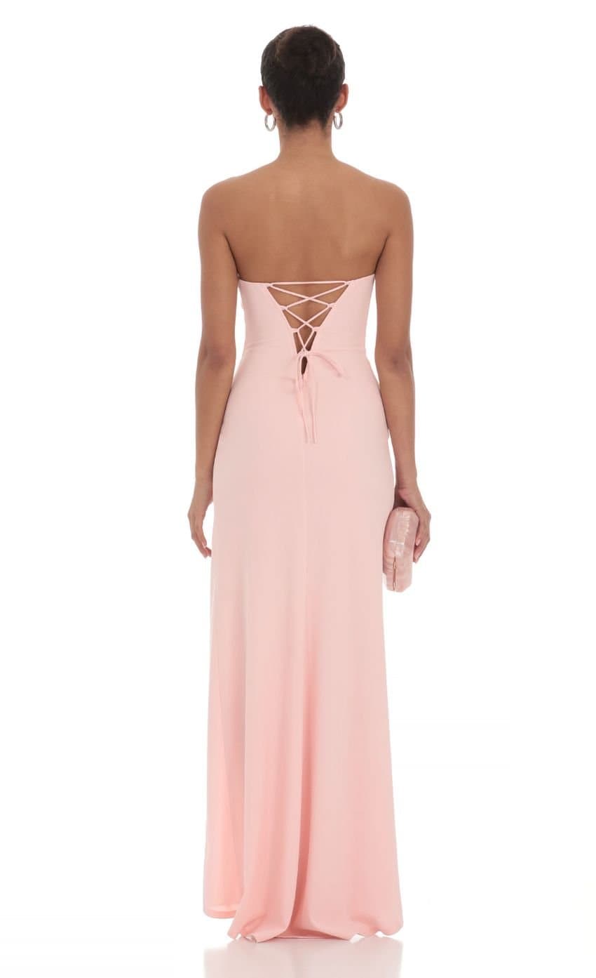 Ruched Strapless Corset Maxi Dress in Pink