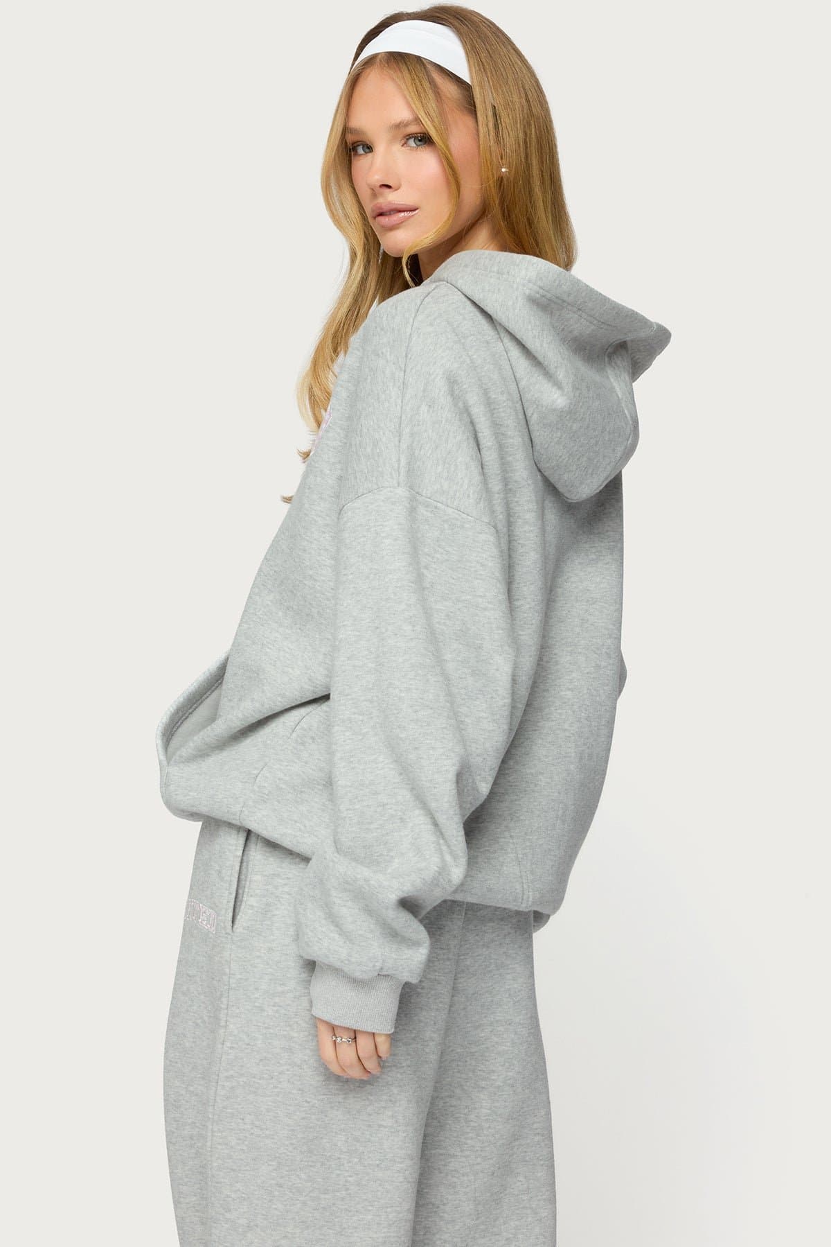 Edikted Lover Oversized Hoodie with Gingham Graphic Patch Polyester Cotton