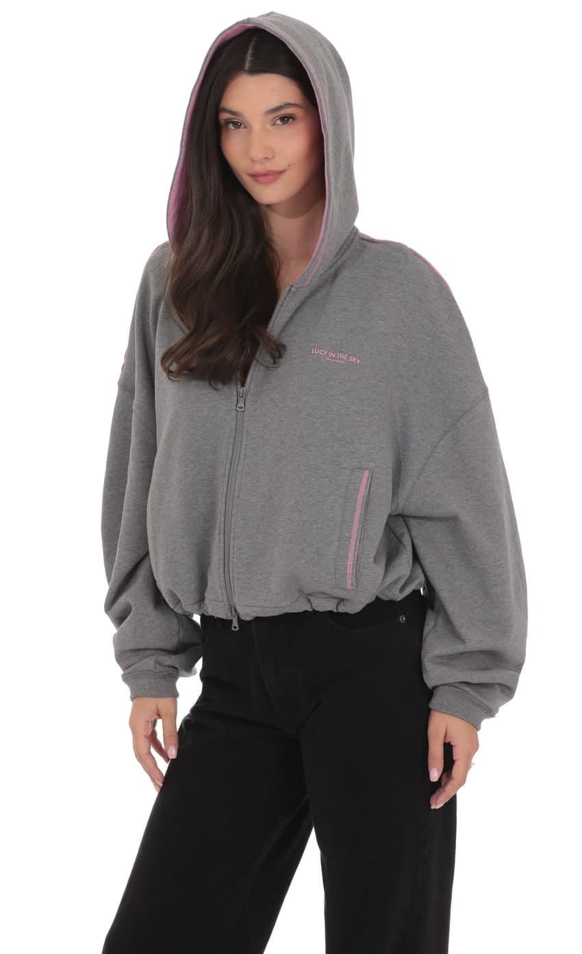 Two-Toned Cropped Hoodie in Grey