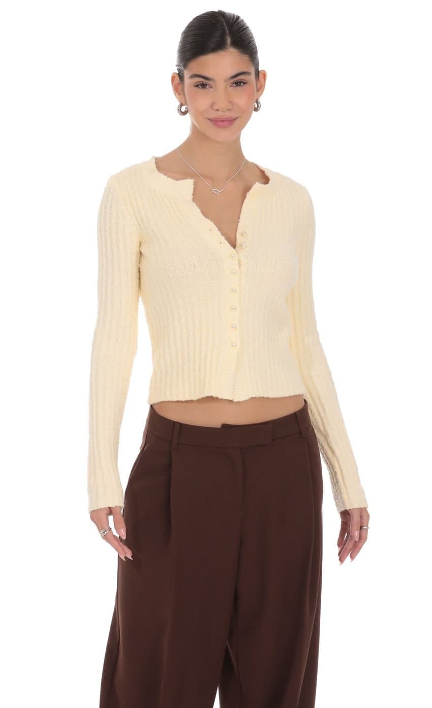 Ribbed Knit Cardigan in Cream