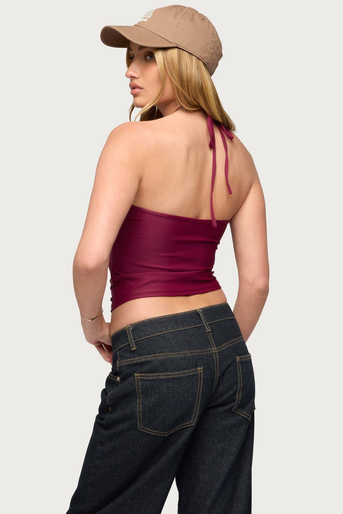 Alaynah Halter Top Nylon Spandex Neck Tie Closure Small Medium Large