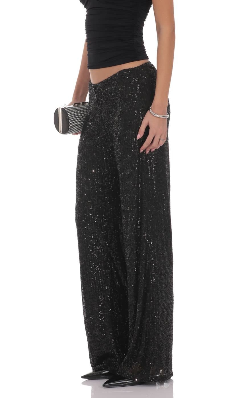 Straight Sequin Pants in Black