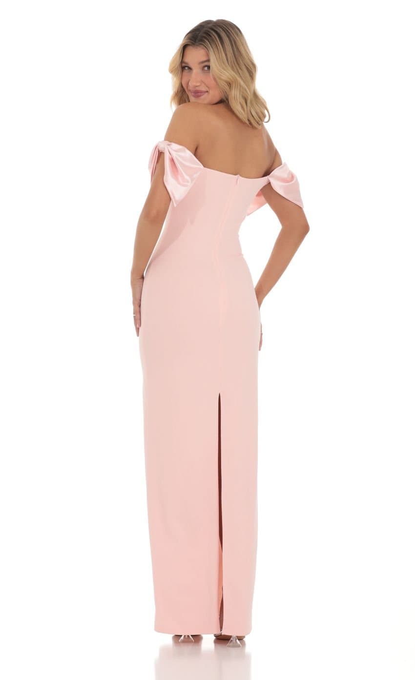 Off Shoulder Bow Sleeve Maxi Dress in Pink