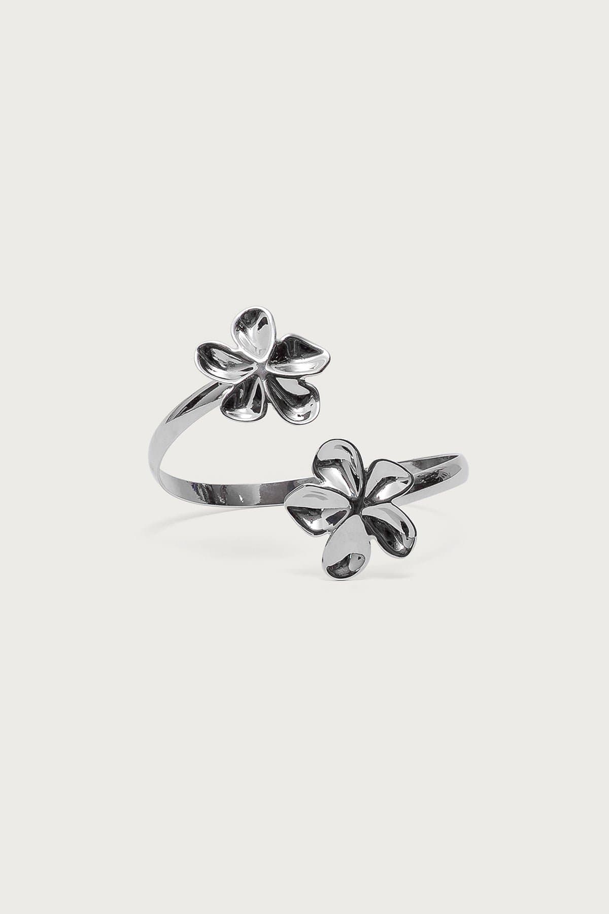 Flower Arm Cuff Silver Tone Metal 2.8 Inch Length