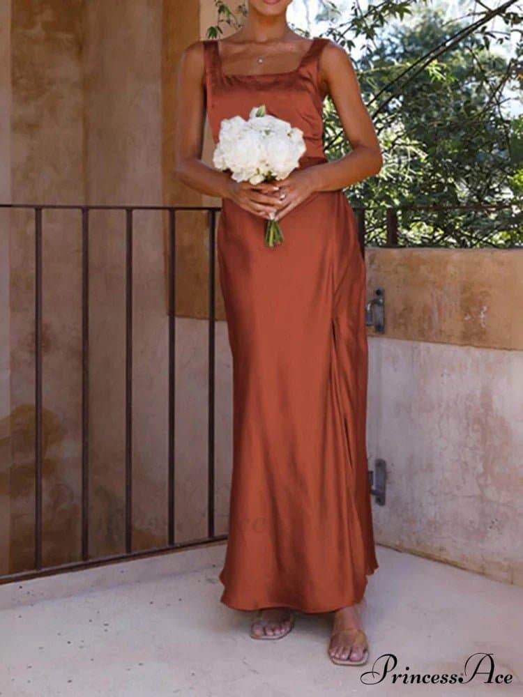 Summer Halter Satin Midi Bridesmaid Prom Dress