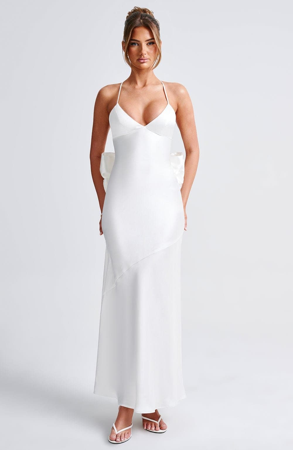 Sarita Maxi Dress - Ivory Satin Triangle Cups Low Back