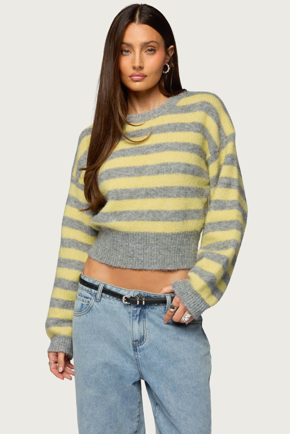 Penelope Fuzzy Striped Sweater - Polyester Nylon Wool Spandex Knit
