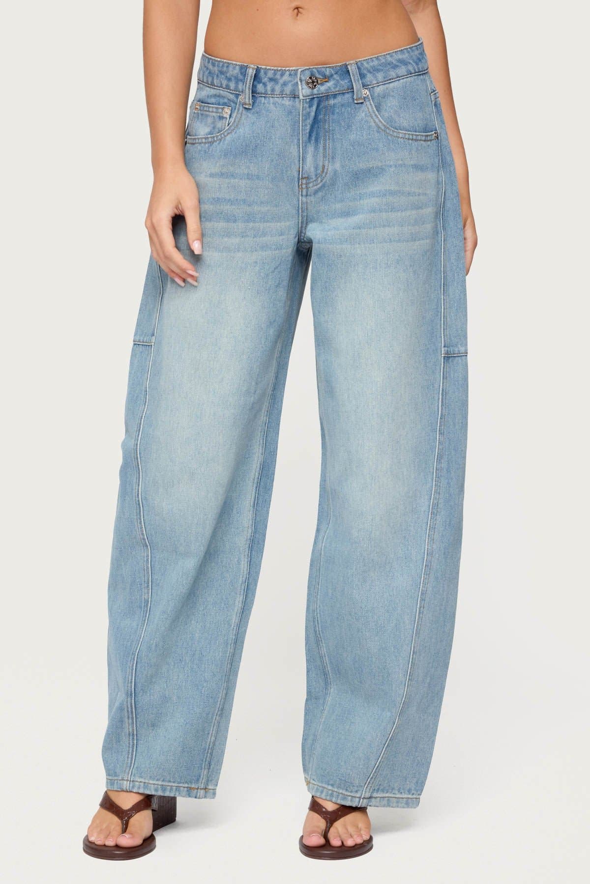 Korie Low Rise Barrel Leg Jeans in Rigid 100% Cotton Denim