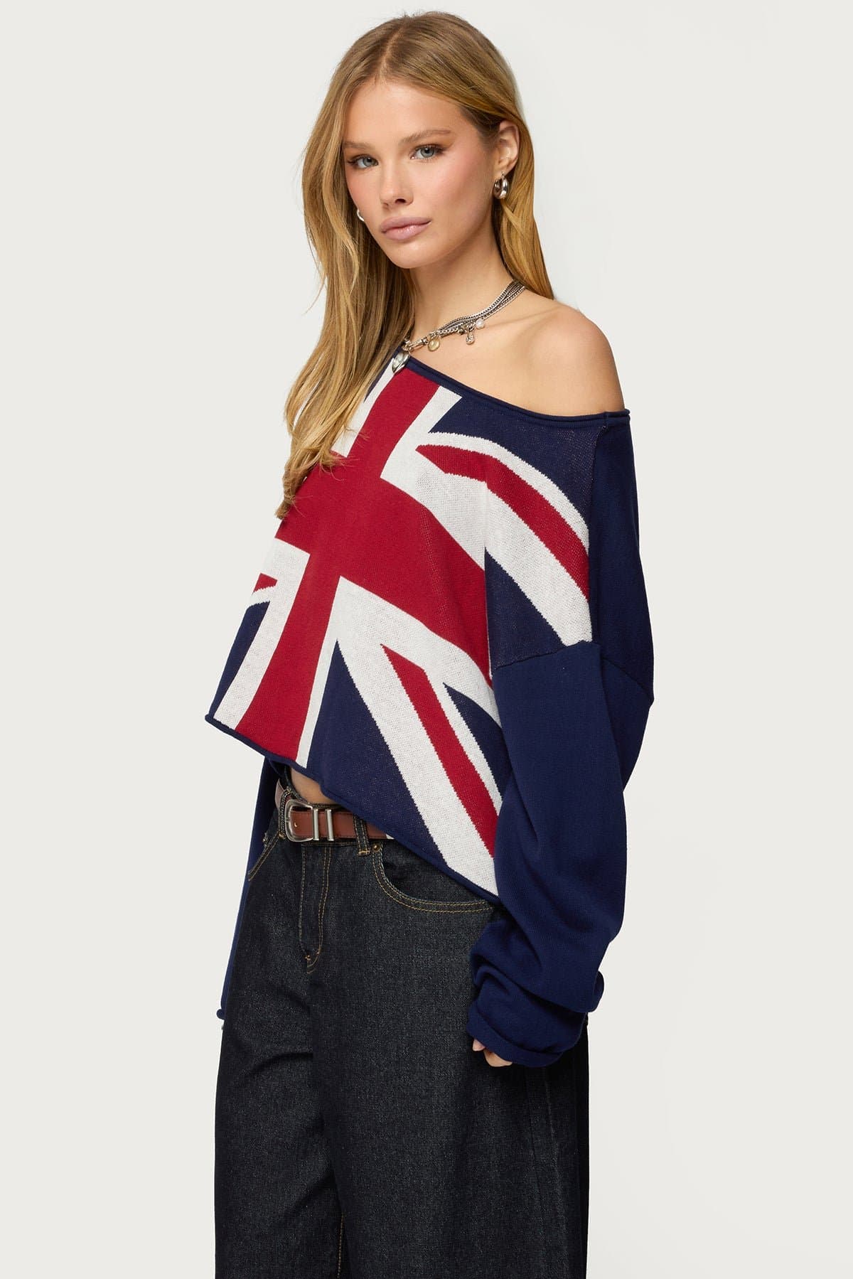 London Babe Sweater with Union Jack Graphic, 100% Cotton Knit